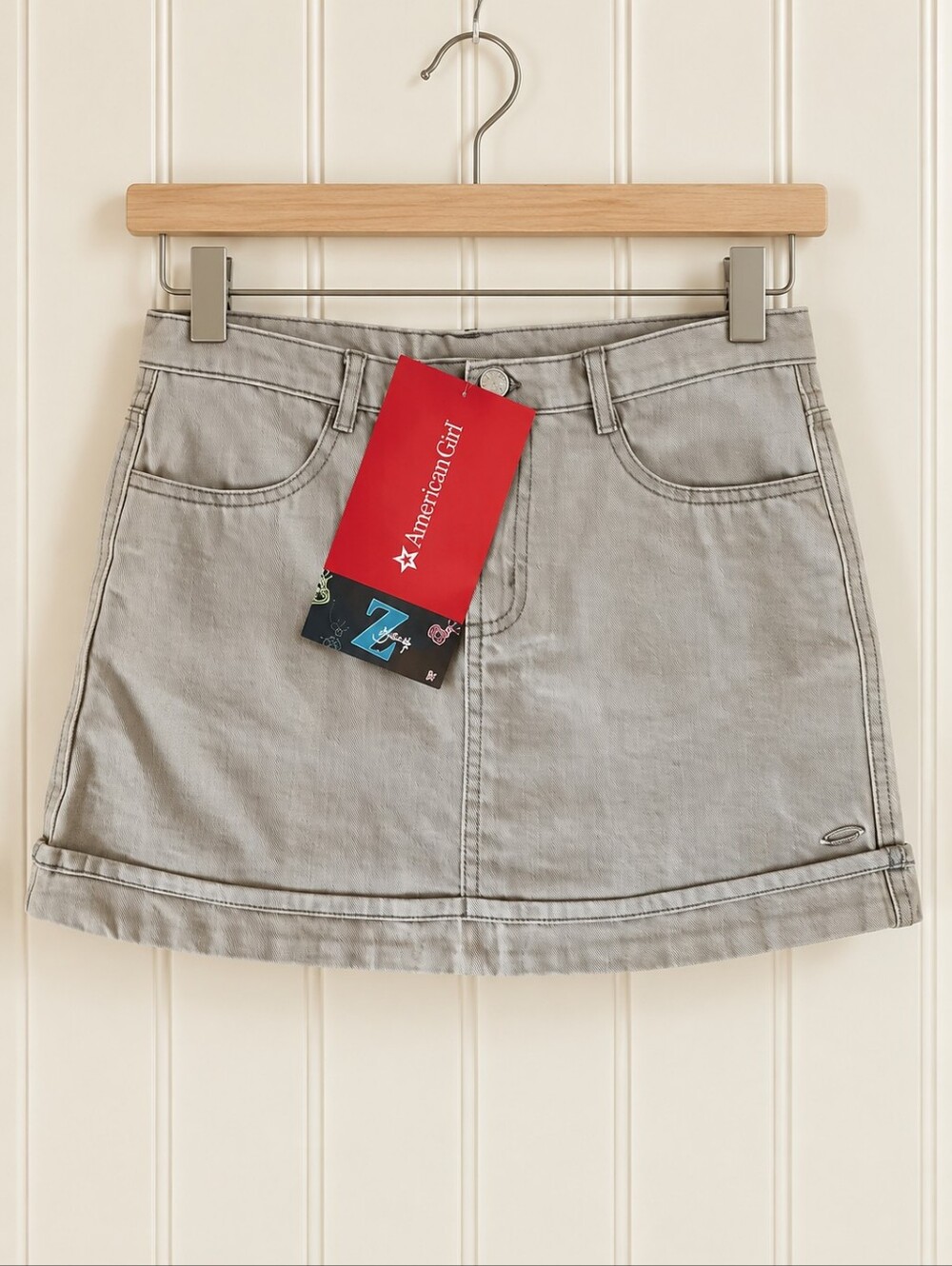 American Girl Z Yang Gray Twill Skirt Girls Size 12 Adjustable Waist NWT